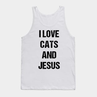 I Love Cats and Jesus Text Based Design Tank Top